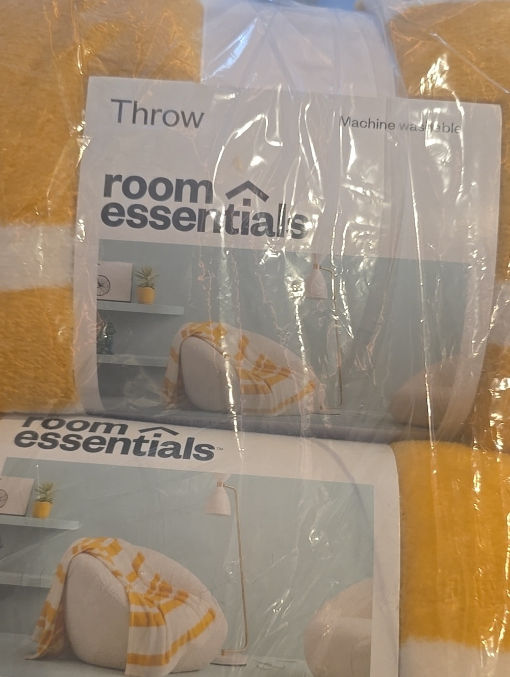 Room Essentials Yellow and White Striped Cozy Throw